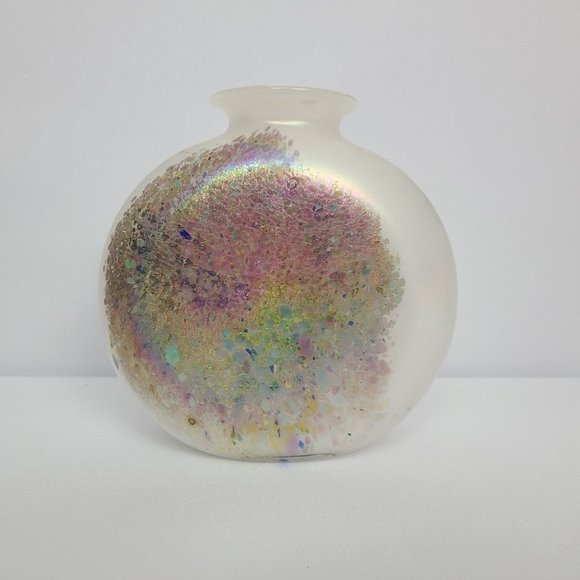 Other - Glass Metallic Iridescent Vase White Pink Purple